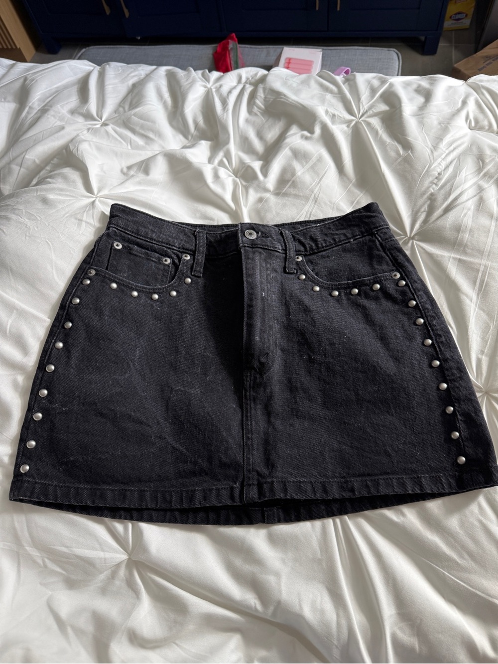 Abercrombie & Fitch Black Studded Denim Mini Skirt
